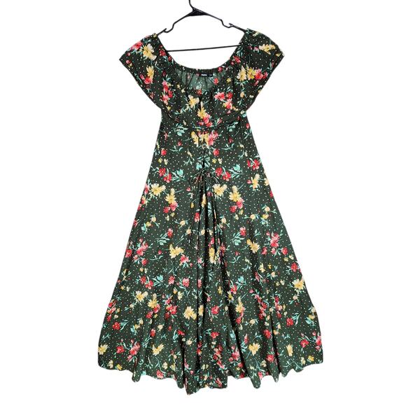 Nuon Westside Maxi‎ Dress M Women Bella Floral Green Off Shoulder Lace Up Bodice - Picture 1 of 12